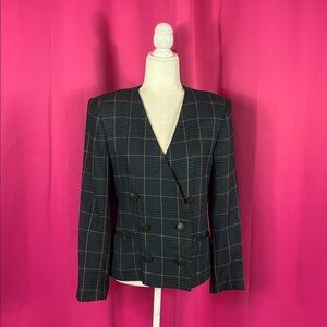 Vintage Harrison Kent green houndstooth checked blazer suit jacket, size 12